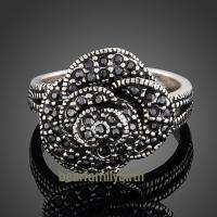 Stylish black enamal stones flower ring 1704 size 7  