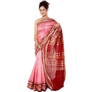  Pink Sambhalpuri Sari with Ikat Weave on Anchal and Border 
