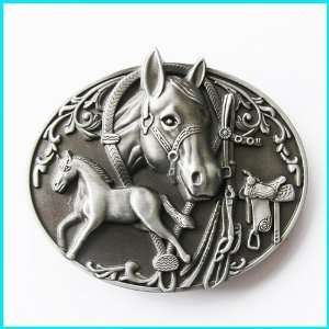  Western Style Horses Horseshoe Engraved Nice Belt Buckle 