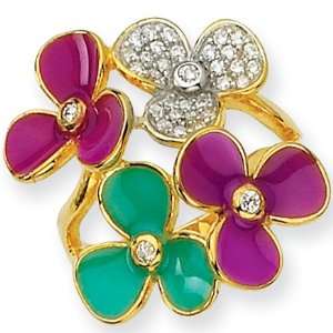  Size 7   Gold Plated Cubic Zirconia Enamel Flower Ring by 