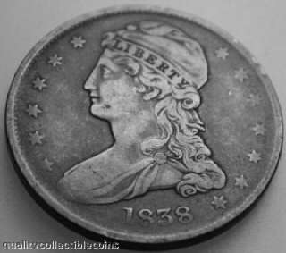 Capped Bust Half Dollar 1838 with Extra Fine details. You will receive 