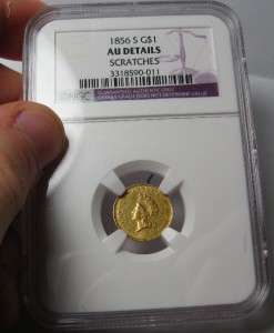 1856 S $1 Gold Dollar Princess Type 2 NGC AU, Tough Date  