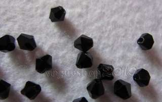 Grade 200pcs Black Faceted Bicone Glass Bead 4mm  