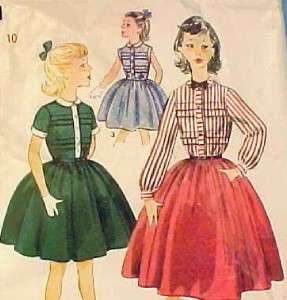 Retro 1950s GIRLS 1 PC DRESS TUCKED BODICE FULL SKIRT SEWING PATTERN 