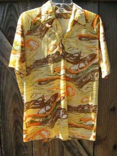 Vintage 70s Lilly Dache Marbelized Disco SS Shirt L  