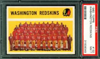 1960 Topps Football #132 WASHINGTON REDSKINS TEAM CARD PSA 7  