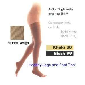 862 Men Thigh High Closed Toe with Grip Top Band Sigvaris Khaki S3 M30 