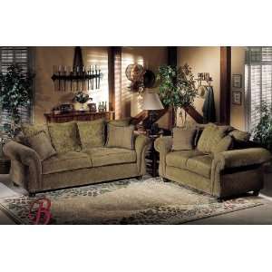  2PC Paris Olive Fabric Sofa Couch Loveseat Set