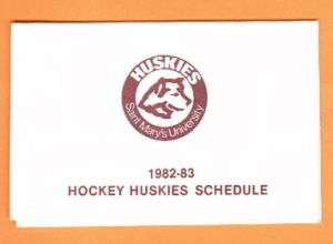 1982 83 St Marys University Huskies Hockey Schedule  