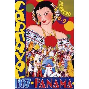  CARNAVAL CARNIVAL 1937 PANAMA SMALL VINTAGE POSTER CANVAS 