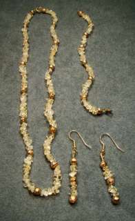 l1960s Genuine Citrine Goldtone Bead 18 Necklace Set  