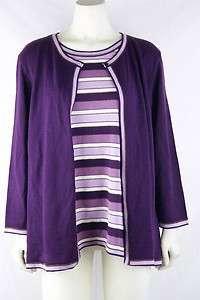   Plus Sz 1X/14W/16W Purple Striped 2Fer Sweater Top NWT $70 JU  