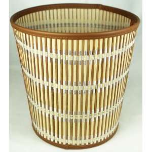  Bamboo Waste Basket   Light Brown/Dark Brown Stripes