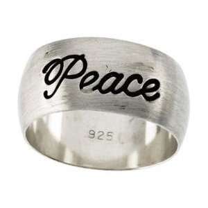  Sterling Silver Antiqued Half Round Peace Ring   Size 8 