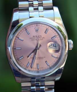 ROLEX STEEL MENS DATEJUST WATCH WARRANTY BOX & PAPERS PINK DIAL 2012 