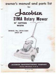  vintage OWNERS MANUAL & PARTS LIST ROTARY LAWN MOWER 21MA  