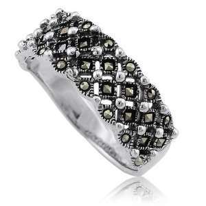 Silver 925 Round and Princess Marcasite in 4 Row Fashion Ring   Women 