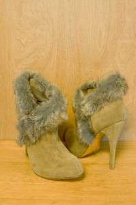 New $169 MARIAH CAREY Womens Suede Ankle Bootie With Faux Fur Trim 9.5 