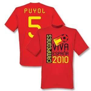 2010 Spain World Cup Winners Tee   Red + Puyol 5  Sports 