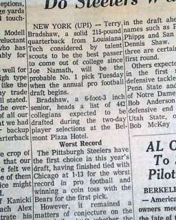   STEELERS Terry Bradshaw 1st Draft Choice NFL Football 1970 Newspaper