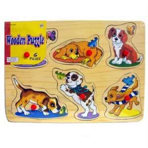  Dogs Wooden Puzzle with Raised Pegs Toys & Games