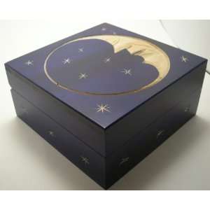  Crescent Moon and Stars Wooden Jewelry Box