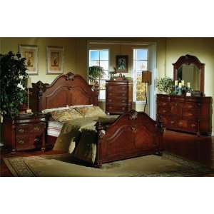  Queen size cherry finish wood ornate bedroom set