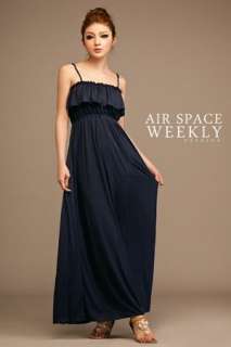 Elegant Frill Pleat Blue Long Dress 2102  