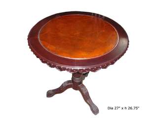 Chinese Oriental Burl Wood Round Pedestal Table s2217  