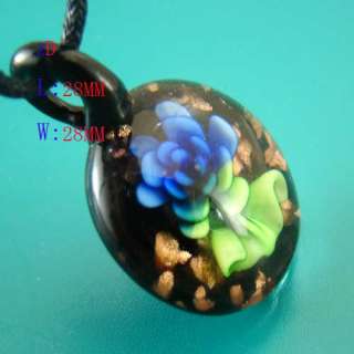 g3434 Ladys Murano Lampwork Glass Blue Round Flower Pendant Necklace 