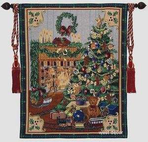 CHRISTMAS TAPESTRY WALL HANGING FREE TASSELS 37x30  