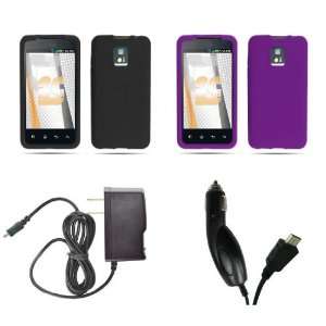LG G2x (T Mobile) Premium Combo Pack   2 (Black, Purple) Silicone Soft 
