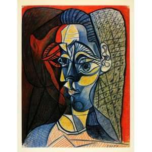  1964 Print Pablo Picasso Distorted Blue Face Portrait 