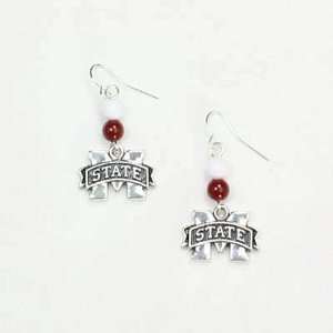   MSU Bulldogs French Wire Logo and Beads Earring