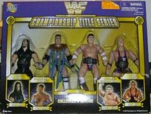 WWF Jakks Championship Title Set Rock,Undertaker,Owen Hart,Bulldog w 