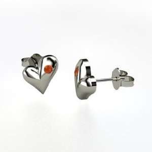 Tiny Gem Heart Earrings, Sterling Silver Stud Earrings with Fire Opal