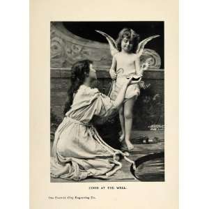  1908 Print Cupid at the Well Woman Water Winged Boy 