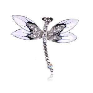 Enamel White Wing Tip Clear Crystal Rhinestone Gem Abstract Dragonfly 