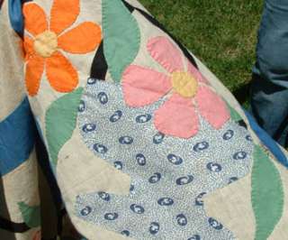 Vintage Quilt Top 1930s Flower Basket Applique Top   Very Nice  