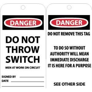 Accident Prevention Tags, Danger Do Not Throw Switch Men At Work, 6X3 