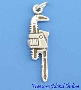 PIPE STILLSON MONKEY WRENCH TOOL 3D .925 Sterling Silver Charm  
