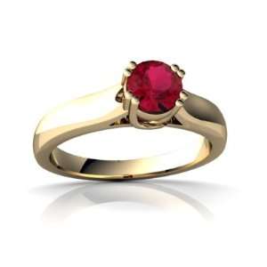  14K Yellow Gold Round Created Ruby Solitaire Ring Size 8 Jewelry