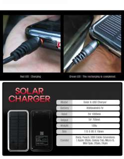 Charger USB & Solar 5 20 24 30pin iPhone Galaxy  PAD TAB Battery 