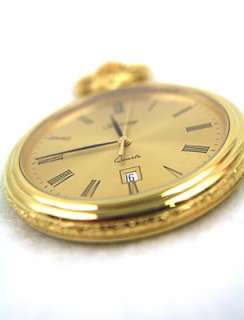 The gold colored 36mm dial (face) is signed Berney, Quartz, and 