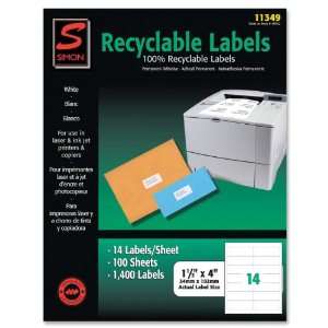   SL11349 Recyclable Labels,Address,1 1/3 in.x4 in.,1400/BX,White