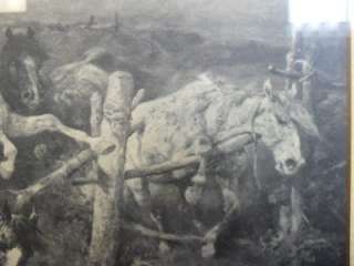 Vintage Print Adolf Shreyer Burning Horse Stable   Framed & Matted 