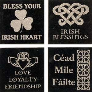 Irish Blessings 4x4 Black Granite MiniStone Plaques / Coasters   Set 