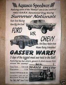 AQUASCO SPEEDWAY DRAG STRIP FORD CHEVY GASSER 2 POSTERS  