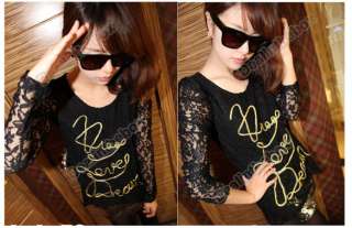 Lady Vintage Translucent Lace Puff Long Sleeve With Golden Letter 