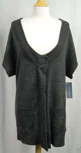 FRENCH CONNECTION WOOL CARDIGAN TUNIC SWEATER GRAY   L  